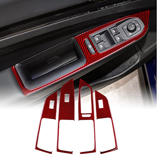 KUNGKIC Kohlefaser Innentür Auto Bedienfeld Fensterglas Hebe Schalter Konsole Abdeckung Aufkleber Dekoration Compatible with Volkswagen vw Golf 8 2020 2021 2022 2023 Zubehör Rot