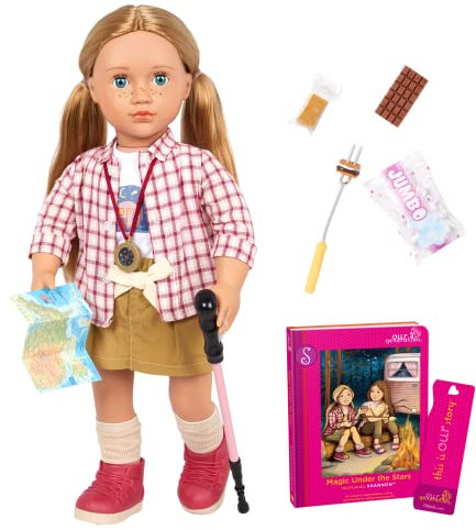 Our Generation Deluxe Camping Puppe Shannon - Bewegliche 46 cm Puppe mit Kleidung und Zubehör - Wanderausrüstung - Spielzeug ab 3 Jahren