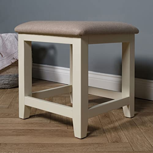 Elm home and garden Oak And Painted Fabric Dressing Table Stool Fully Assembled 47 cm high x 42 cm Wide x 42 cm Deep