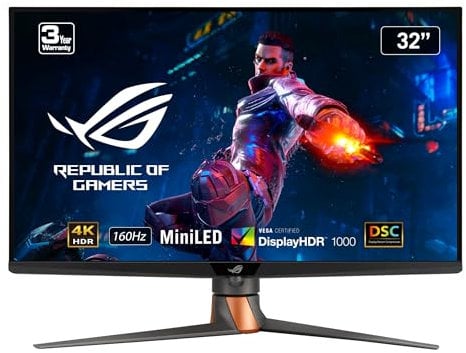 ASUS ROG Swift 32” 4K Mini LED Gaming Monitor (PG32UQXR) -UHD (3840 x 2160), 160Hz, 1ms, Fast IPS, Local dimming, FreeSync Premium Pro, HDMI 2.1, DisplayPort 2.1 with DSC, Quantum Dot, DisplayHDR1000