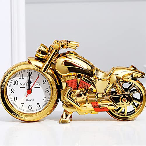 Tuzsocr Vintage-Wecker in Form eines Motorrads, Schüler, Wecker, Tisch, Büro, Motorrad, Vintage, Neuheit, Nachttisch, für Haus, Schlafzimmer, Büro, Tischdekoration (Gold)
