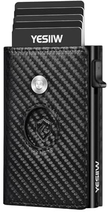 YESIIW Design für Airtag Wallet, Slim Wallet for Men, Geldbörse Herren echtem Leder, RFID Blocker Portemonnaie, Portmonee Herren kartenetui Platz für 8 Karten, Geldbeutel Kohlefaser (feinkörnig)