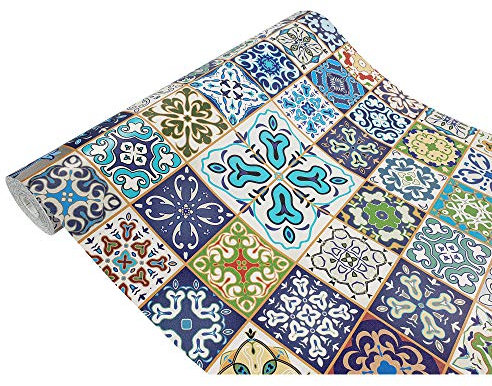 DecoMeister Lámina Adhesiva Para Muebles Vinilo Decorativo Para Cocina Papel Autoadhesivo Para Armario Mesa Encimera Película Para Forrar En Rollo 45 x 25 cm Patrón Mosaico Turco
