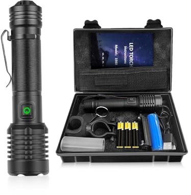 Maxesla Upgraded Type-C LED Rechargeable Torch Set, 6000 Lumens Torches LED Super Bright with 5 Modes, Zoomable IP65 Waterproof Tactical Torch, Keychain Light, Cycling Handlebar Mount