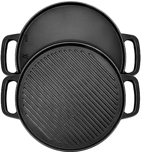 GGC Gusseisen-Wendegrillplatte, 30,5 cm Grillpfanne für Herdplatten, Gasgrills und Kochen im Freien, doppelseitige Grillplatte mit Backen flach und gerippt