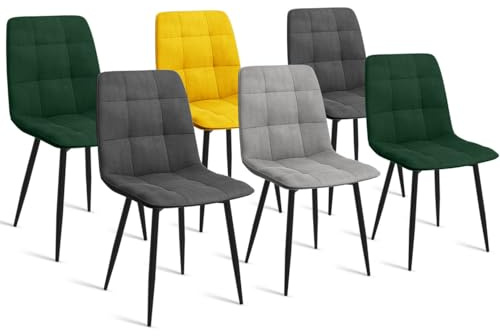 IDMarket - Lot de 6 chaises Mila en Velours Mix Color | Vert x2, gris foncé x2, gris clair et jaune