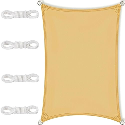 Toldo Vela Rectangular 1.5 x 3.6 m con protección antirrayos UV Red de Aislamiento Malla con Cuerdas para Terraza Patio Exterior Jardín, Color Crema