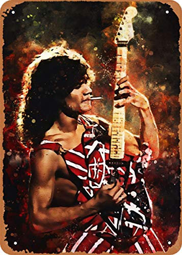 muecddoa Poster Musik Eddie Van Halen Plakette Poster Vintage Metall Blechschild Retro Man Cave Wandkunst Dekor Geschenk Frauen Männer 20,3 x 30,5 cm Metall Blechschild