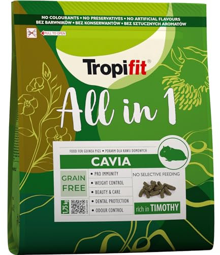 Tropifit All in 1 Cavia 1,75kg - Futter für Meerschweinchen – extrudiertes Alleinfutter Getreidefrei, Ballaststoffreich – Mit Wiesengras, Kräutern & Ringelblumenblüten