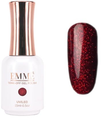 CÔEM - Premium Gel UV Nagellack langanhaltend für UV-Lampe - Gellack Shellac 400 Farben (Glitzer, Metallic, Schimmernd) Nail Polish schnelltrocknend & deckend - Gelnagellack 15ml GP319 rot/glitzer