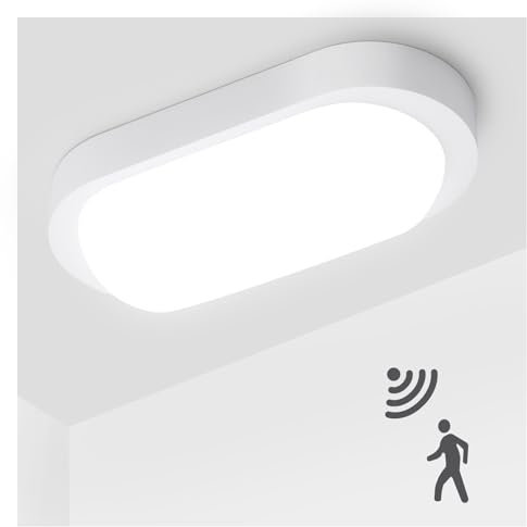 LEOEU LED Wandleuchte Kellerlampe mit Bewegungsmelder Innen, 12W IP65 Deckenleuchte, Ovalleuchte Keller 1080lm Flimmerfreie Feuchtraumleuchte für Bad Flur Balkon Treppenhaus