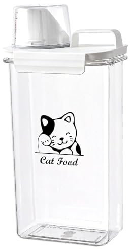 Geyecete Récipient de nourriture pour Chat,2.5 L Conteneur Croquette Chat en Plastique Transparent,Boite Croquette Chat Hermétique avec Tasse à Mesurer,Portables idéaux pour Voyages-Sans BPA