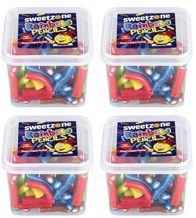 Sweetzone Rainbow Pencils - 170g Tub Pack of 4 Chewy Fruit Jellies - Experience the Irresistible Old Fashion Gummy Sweet Fruity Chews Delight - Perfect for kids and Adults