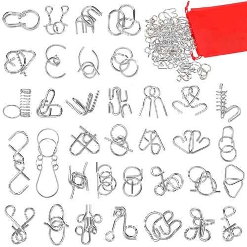 Xrten 36 Pcs Casse-Tête Métal, Jeux Casse Tête Metal, Métallique Wire Set Mini IQ Puzzle, Casse Tete Metallique, Casse Tete Adulte Jouet Éducatif pour Adultes et Enfants