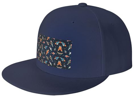 Rocket in Space Snapback-Hüte für Herren, flache Krempe, Baseballkappe, verstellbar, Trucker-Kappe, marineblau, One size