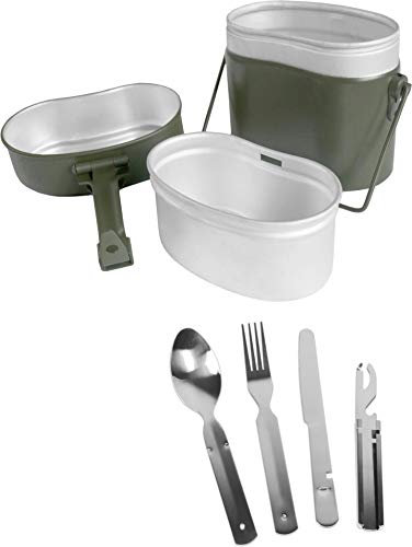 normani Bundeswehr Essgeschirrset Bund Essbesteck + BW Aluminium Kochgeschirr Farbe Dunkelgrün