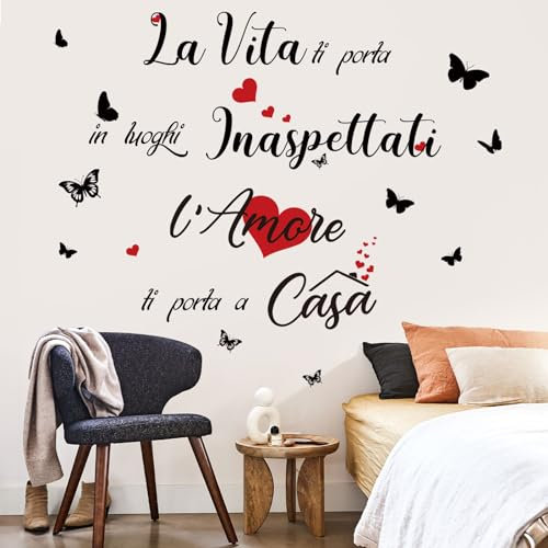 decalmile Wandtattoo Sprüche Italienisch Leben & Liebe Wandaufkleber Sprüche und Zitate Schmetterlinge Wandsticker Schlafzimmer Wohnzimmer Esszimmer Wanddeko