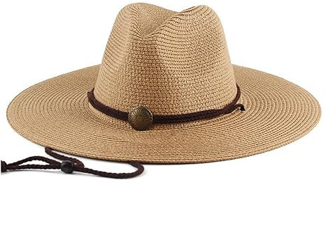 Large Bord Hommes Chapeau De Paille avec La Jugulaire De L'Été des Femmes De Jardin Plage Chapeau De Soleil Durable