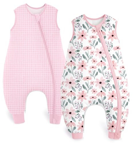 Yoofoss 2er Pack Baby Schlafsack mit Füßen Baumwolle 1.5 Tog Ganzjahres Babyschlafsack mit Beinen Schlafstrampler Kinder Schlafsack 70 cm für Neugeborene Jungen Mädchen 6-18 Monate
