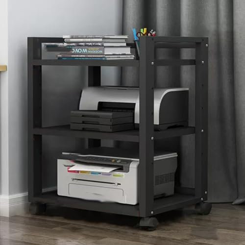 ZIUSFAC Audio/Vidéo Cadre Mobile Stéréo Centre De Divertissement Tour De Support Audio À 3 Etagères Support AV Media Meuble HiFi Audio Rack pour Enceinte Cinéma Box TV(Black Frame+Black,50X40X79CM)