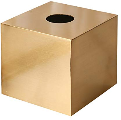 Scatola portaoggetti per fazzoletti, a forma di casa, in acciaio inox, quadrata, per bagno o ufficio, oro (12 x 12 cm)