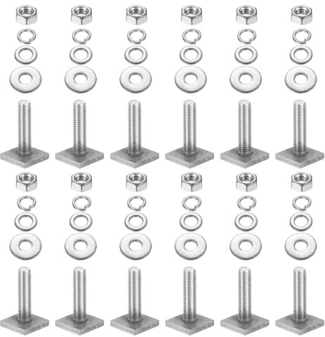 PATIKIL T Ranura Pernos M8 x 30mm, 12 Juego Cabeza Cuadrada T Pernos Techo Portaequipajes Inoxidable Acero T Pista Pernos con Tuerca Arandelas para Bicicleta Esquí Kayak Portaequipajes