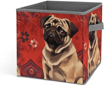 POLESVBM Storage Bins Storage Bags Sitting Pug Printed Storage Baskets Storage Containers for Bedding Clothes Stuffed Toys