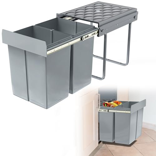 Froadp Einbau Mülleimer Küche Abfalleimer Ausziehbar Müllsammler 2 Fächer Mülltrennungs-System Vollauszug mit Teleskopschienen 48 x 34.2 x 41.8 cm - 2x20L