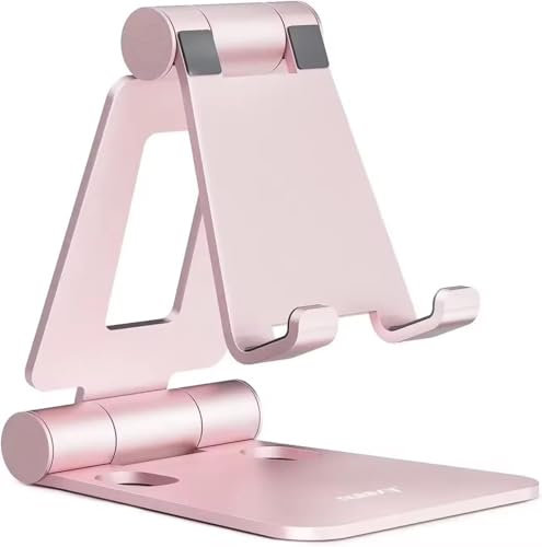 Faltbarer Ständer Tisch, Aluminium Handyhalter für Schreibtisch, Einstellbar, Kompatibel mit Smartphones (Rosa)