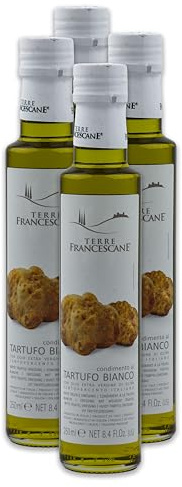 Food-United Trüffel-Öl 4x 250ml von TERRE FRANCESCANE extra Natives Olivenöl mit weißem Trüffel-Aroma Premium-Trüffelöl aus Italien für Feinschmecker-innen und Gourmetküche