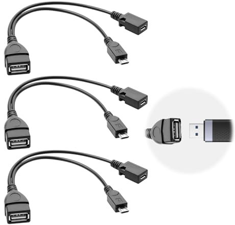 Lot de 3 câbles USB OTG micro 2 en 1 pour bâtons de streaming, appareils multimédias, claviers, adaptateur d'alimentation OTG haute vitesse compatible avec l'hôte Firestick 4K/4K Max Lite Cube 2e