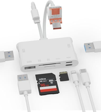 Micro SD Card Reader, 7-in-1 SD Card Reader & USB OTG Adapter with Micro SD & SD C ard Slots, Memory Card Reader for iPhone/iPad, USB-C and USB-A Devices, Supports SDHC/SDXC/MMC