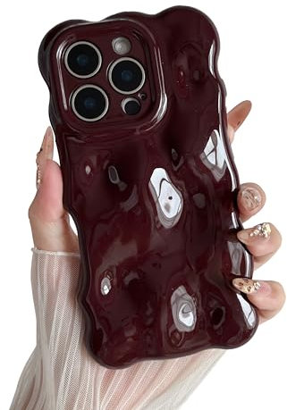 XIZYO Case for iPhone 13 Pro Max 6.7 Inch, Cute Burgundy Solid Color Curly Wave Shape Soft TPU Bumper Phone Case, for Women Girls Aesthetic Design Silicone Slim Shockproof Phone Cover, Wine Red