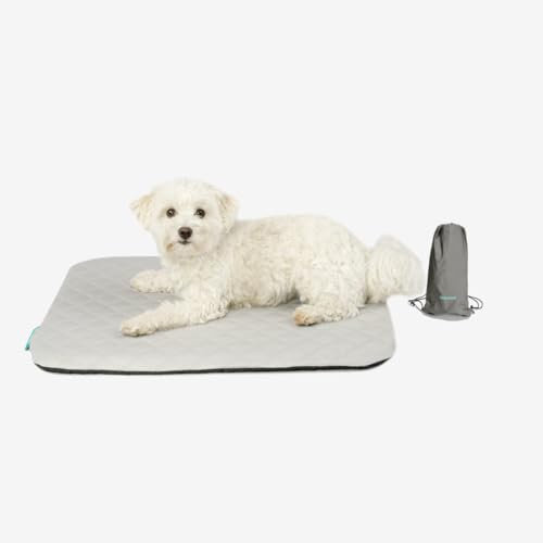Manuly Hundedecke für unterwegs, Set aus Hundematte selbstaufblasend, kühlendem wasserabweisenden Bezug und Tragetasche, waschmaschinentauglich, Bezug kann gewechselt Werden, 60x40x3,5cm, 470g