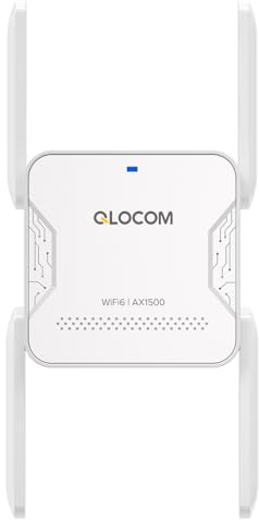 QLOCOM 2025 Upgrade Version WiFi 6 AX1500 WiFi Extender Booster 1500Mbps WiFi Booster Range Extender Dual Band 5GHz & 2.4GHz Booster/Hotspot with 3600 Sq.Ft Coverage, 1 Ethernet Port, UK Plug