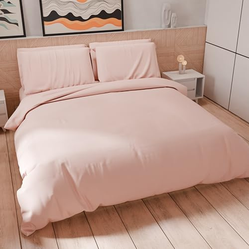 PETTI Artigiani Italiani - Double Duvet Cover Set 200 x 200 cm (2 Pillowcases 80 x 80 cm Included), Soft Microfibre Duvet Cover Set, Solid Colour Light Powder