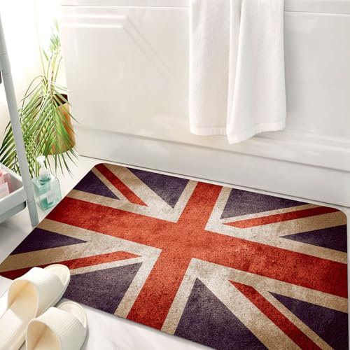 HKPOEQ Badematte Weiche Badteppich rutschfest Badzimmermatte Teppich Badezimmerteppich Duschmatte & Schlafzimmer,Retro Union Jack, britische Flagge ersetzt Union Jack, ikonischer Union Jack,50x80 cm