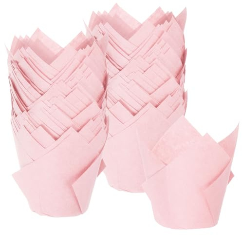 M METERXITY 100-Pack Tulip Cupcake Liners Paper Baking Cups Pink | Greaseproof, Heat-Resistant, Standard Size, for Wedding Birthday Party Christmas, Cupcake Wrapper