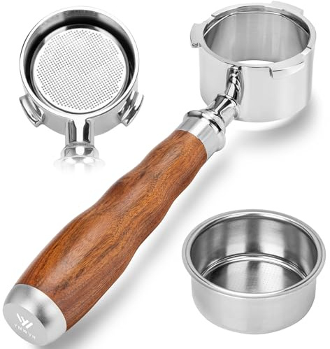 51mm 3 Ears Bottomless Portafilter for De-longhi Dedica EC680, EC685 Coffee Machine, Espresso Bottomless Portafilter with 1 Filter Baskets, Stainless Steel and Rosewood Handle
