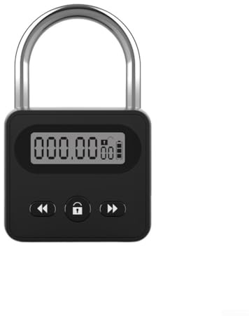 Desiumite Smart Charging Padlock With Adjustable Electronic Timer, Customizable Timer Function, Secure Lock, Habit Management, USB Charging, Backlit LCD Display, Metal Alloy Body, Long Standby(Black)