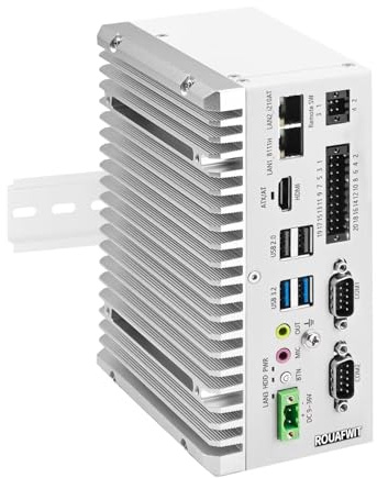 ROUAFWIT Mini PC Industrie Lüfterlos Fanless Embedded Computer J6412 Dual LAN 2COM 16Pin GPIO 4USB 4K60Hz Dual Display Auto Power On DDR4 0G RAM 0G SSD, Barebone