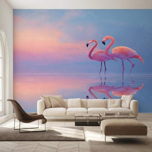 Generisch Fototapete Flamingo Wohnzimmer Tapete Flamingo Sonnenuntergang See Tapeten, Vliestapete Schlafzimmer Motivtapeten, Wandtapete Wanddeko 100 x 70 cm (B x H) Y&W12