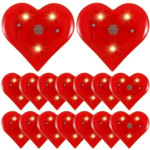 TEHAUX Valentine's Day Pack of 20 Red Heart Brooch Illuminated Lapel Pins, Luminous LED Hearts for Pin Valentine's DayLeuchtende Herz-Anstecknadeln FüR Valentinstag Hochzeit JubiläUm Party Dekor