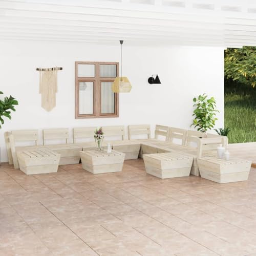 Runheo 12-TLG. Garten-Paletten-Lounge-Set, imprägniertes Fichtenholz, Outdoor Möbel, Terrassen-Sitzgruppe, Balkonmöbel, robuste Gartengarnitur für Entspannung
