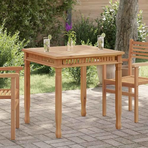 Hoopleep Garten-Esstisch 80x80x80 cm Massivholz Teak, wetterbeständig, quadratisch, Outdoor-Tisch für Terrasse, Balkon, Esszimmer, robust, langlebig