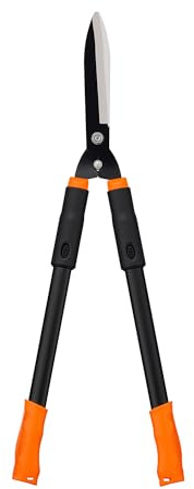 Hochleistungs-Heckenschere mit Scharfen Edelstahlklingen, Gartenschere Groß zum Schneiden von Hecken und Zweigen, Ergonomische Rutschfeste Griffe, Orangefarbene Schere mit Langem Griff