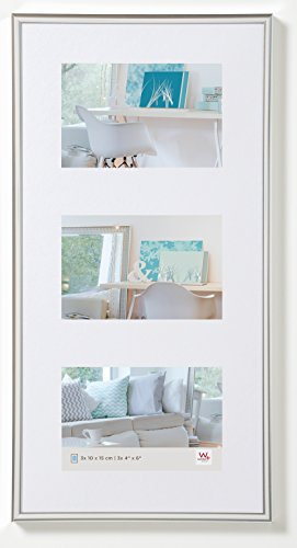 walther design Bilderrahmen silber 3x 10x15 cm Galerie mit Passepartout, New Lifestyle Kunststoffrahmen KV315S
