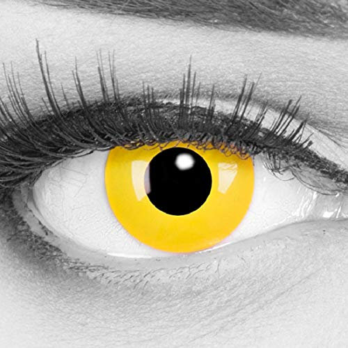 MeralenS Farbige Kontaktlinsen Yellow Gelb mit Stärke - Monatslinsen - weich - 2er Pack + Kontaktlinsenbehälter - perfekt zu Halloween Karneval Fasching oder Fasnacht -1.50