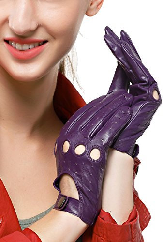 Nappaglo Damen Lederhandschuhe für fahren Touchscreen klassische Lammfell Vollfinger Motorrad Ungefüttert Handschuhe (M (Umfang der Handfläche:17.8-19.0cm), Lila(Non-Touchscreen))