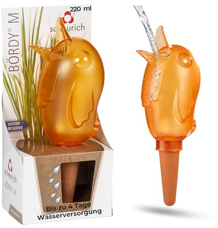 Scheurich Wasserspender Bördy M | 1 x Orange | 220ml Füllmenge | Bewässerungskugel klein mit Ton Fuß | Wasserspender Pflanzen und Blumen Terrakotta Stiel